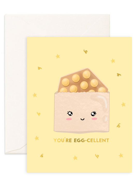 Eco-friendly greeting card printed on recycled paper cute food-inspired design shop sustainable ethical brands women-owned brands kind on the planet made with love egg waffle card