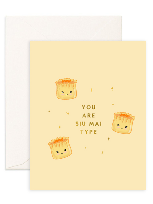 Eco-friendly greeting card printed on recycled paper cute food-inspired design shop sustainable ethical brands women-owned brands kind on the planet Siu Mai Hong Kong foodie dim sum