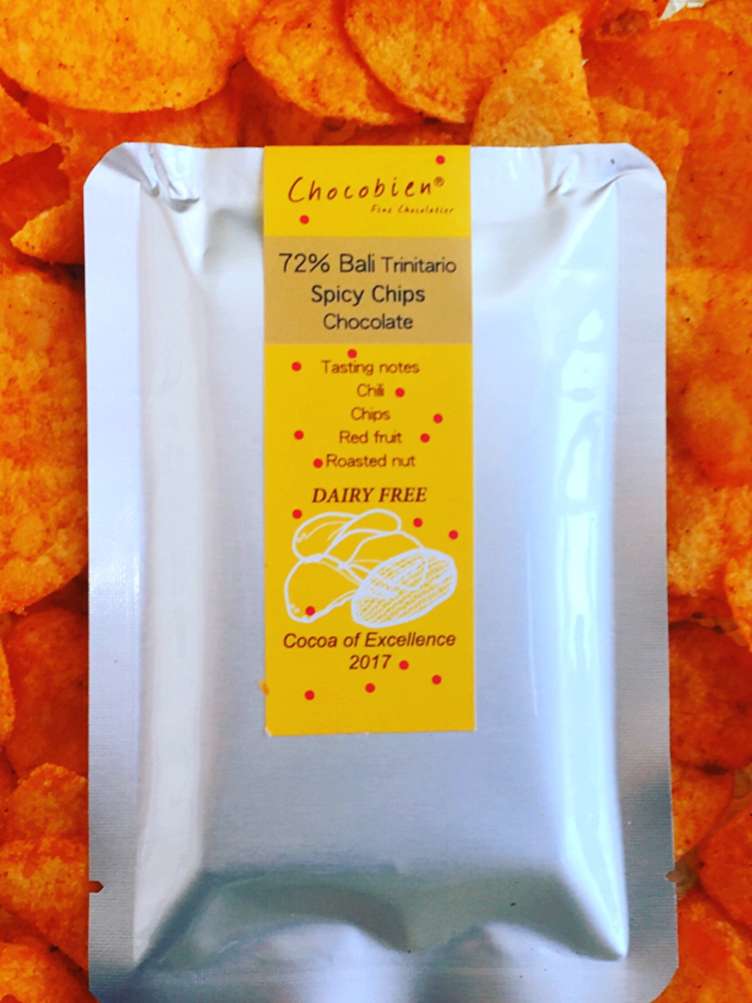spicy potato chips chocolate dairy-free bean-to-bar chocolate Chocobien Chocolatier