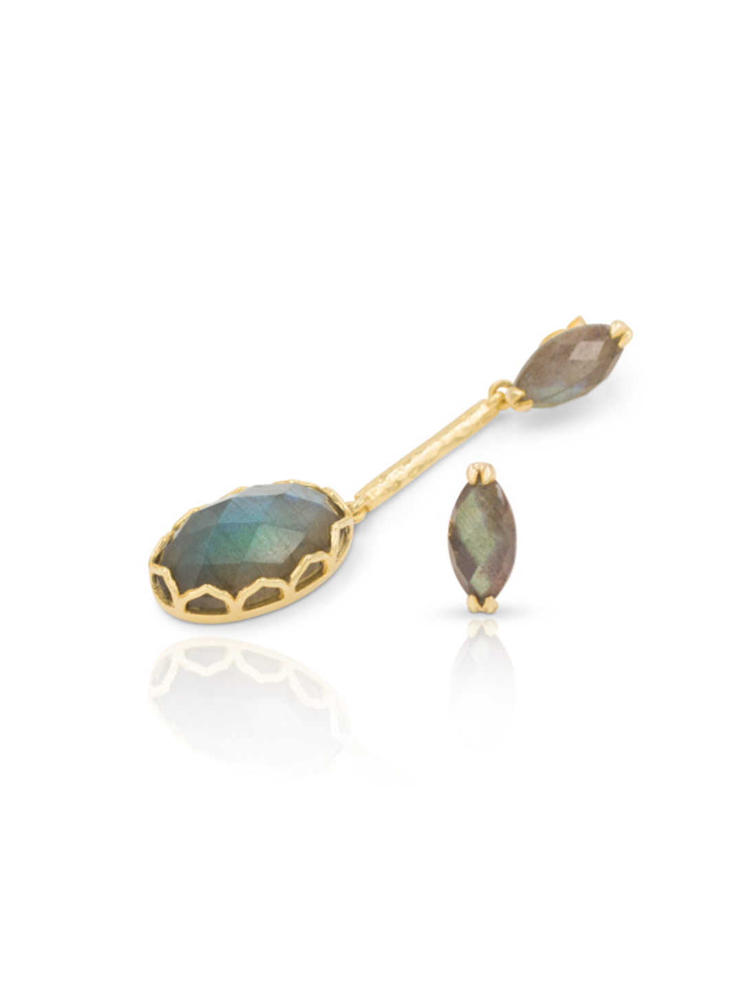 Featuring labradorite, a gemstone that is as unique as you. You’ll love the greens and blues that reflect off this natural semi precious stone. Each stone carefully selected & hand cut just for you. Ethical sustainable jewelry shop eco-friendly fashion