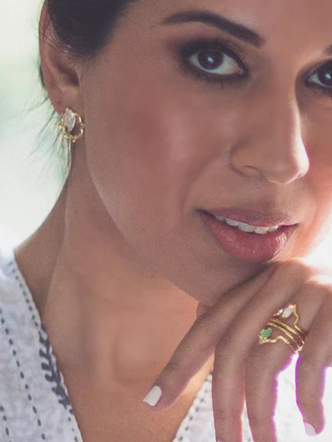 This shimmering semi precious stone, Rainbow Moonstone, will make you feel beautiful from the inside out. Details: Made using 18K gold vermeil and inspired by the designers Indian heritage you can treasure this pair forever.