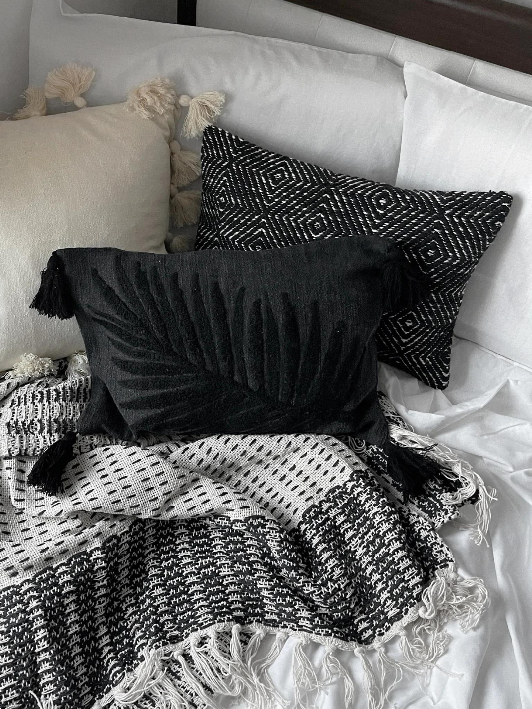 Nico cotton lumbar cushion shop eco-friendly woman-owned sustainable brands home goods made in India bohemian classic style