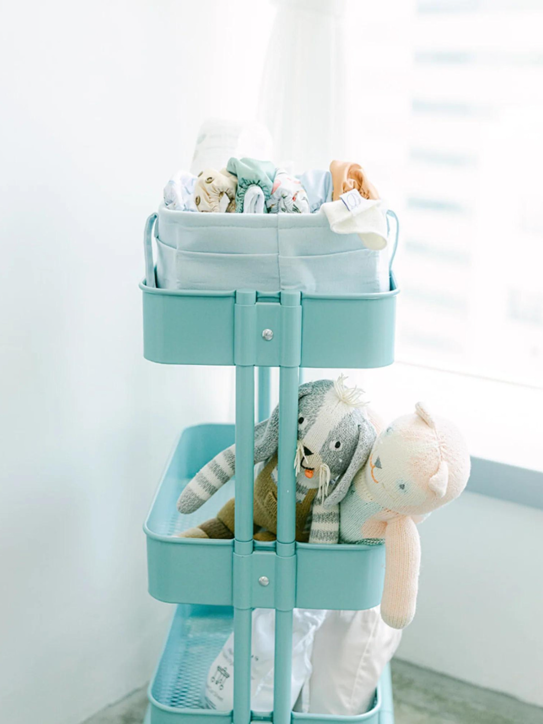 Take it with you. Just Peachy's diaper caddy is lightweight, with the handles on the sides, it is easy to carry from your changing station to any other room at home or even in the car or plane!
