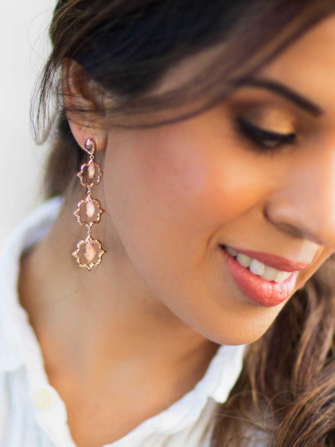 A luxurious pair of earrings showcasing the stunning semi precious stone Rose Quartz. A delicate pink that pairs so well with Rose Gold these earrings will leave you feeling brilliant from the inside out.