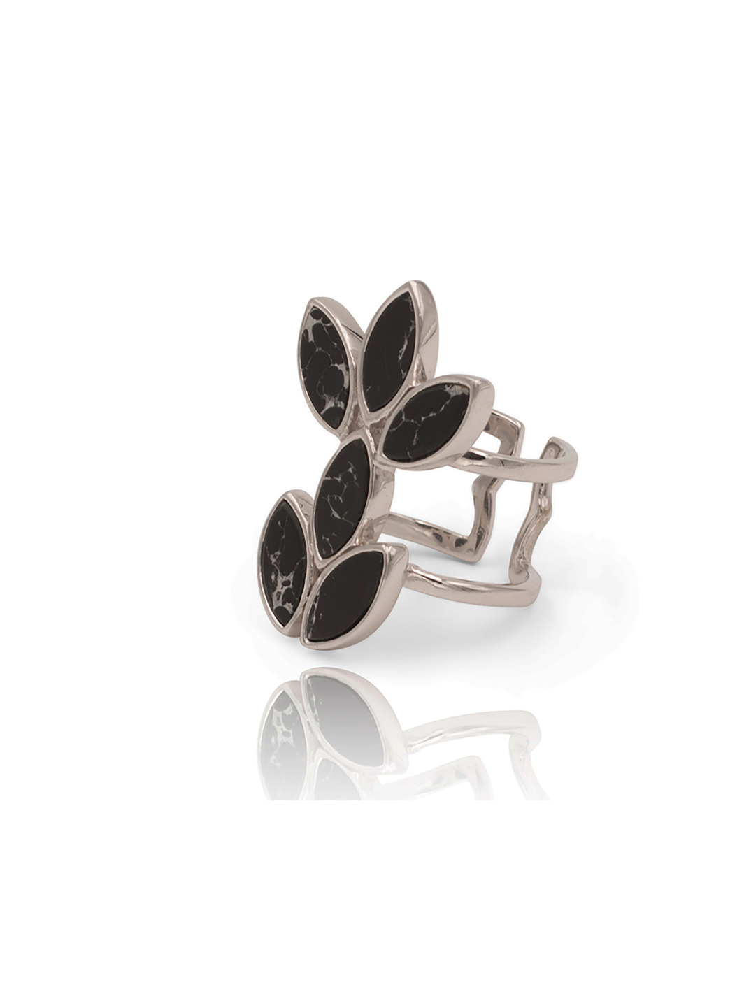 We love the marble look and our floral escape ring with sterling silver and black marble ceramic sure does the trick! Made with hand cut inlaid stones and inspired by nature and mosaics, it'll compliment every outfit. Ethically handcrafted jewelry on sale discounted price