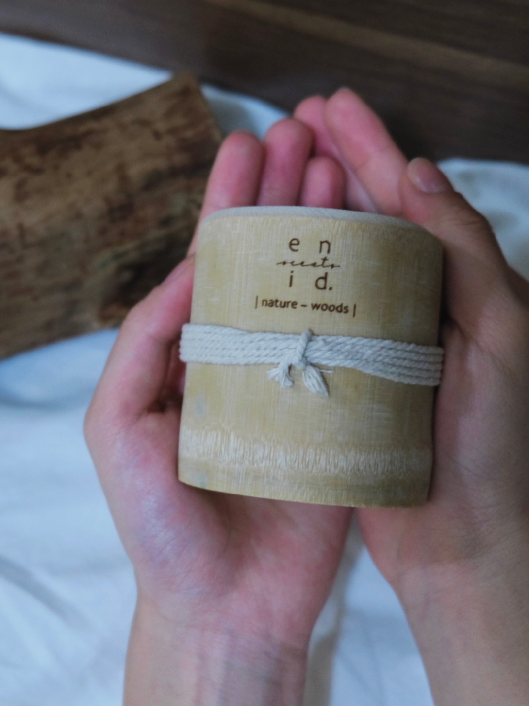 woods candle nature inspired scent soy wax eco-friendly ethically-made handmade candle shop eco gifts natural woman-owned brand shop sustainable bamboo massage candles