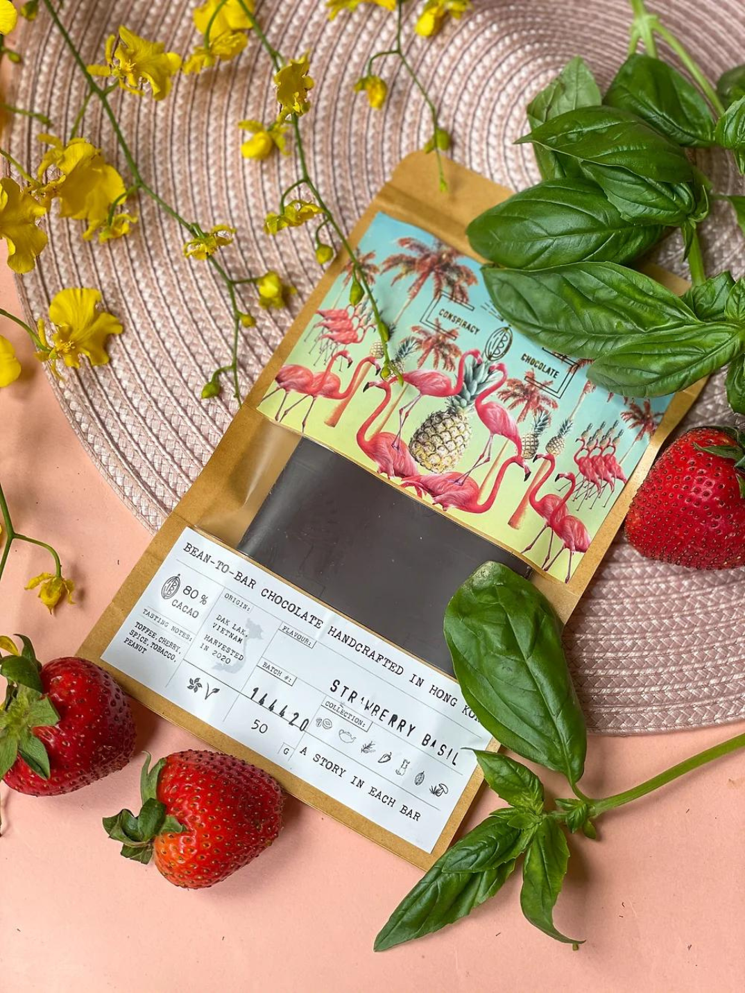 dairy-free vegan gluten-free healthy plant-based dark chocolate Conspiracy Chocolate summer flavor strawberry basil shop sustainable