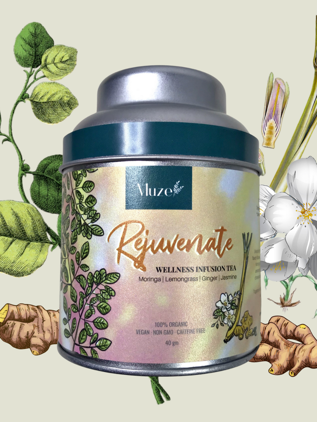 Caffeine-free organic herbal tea with moringa leaf, lemongrass & ginger organic non-GMO herbal tea