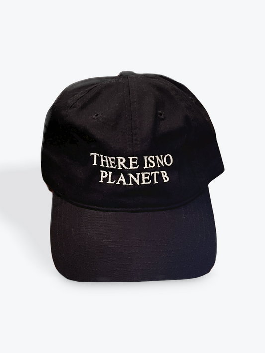 100% organic cotton baseball cap black hat there is no planet b eco-friendly message made in USA shop sustainable