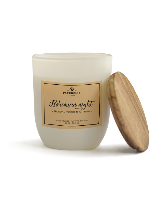 sandal wood & citrus scented soy wax candle hand-poured in Bali Indonesia
