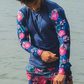 men's sustainable swimwear eco-friendly swim top made from recycled plastic bottles rash guard tropical print eco-friendly fashion shop sustainable ethical planet-friendly fashion