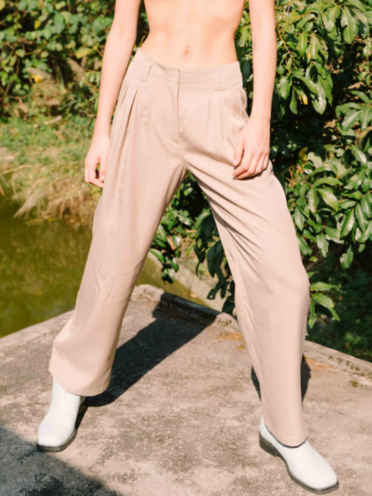 the perfect trouser pants super flattering on every body shape made from Tencel upcycled fabric ethically made in small batches sustainable fashion brand Hong Kong