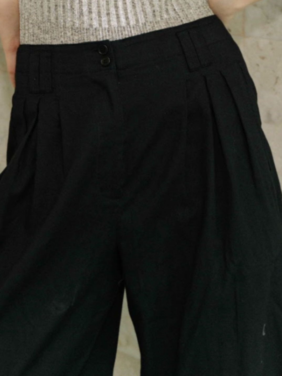 the perfect trouser pants super flattering on every body shape made from Tencel upcycled fabric ethically made in small batches sustainable fashion brand Hong Kong black pants