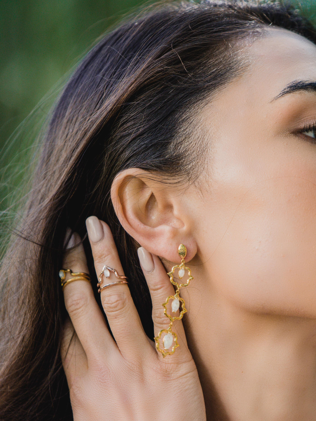 The exquisite combination of moonstone and vermeil gold will make it hard for you to take them off!  Ethical handcrafted sustainable jewelry made with semi-precious stones
