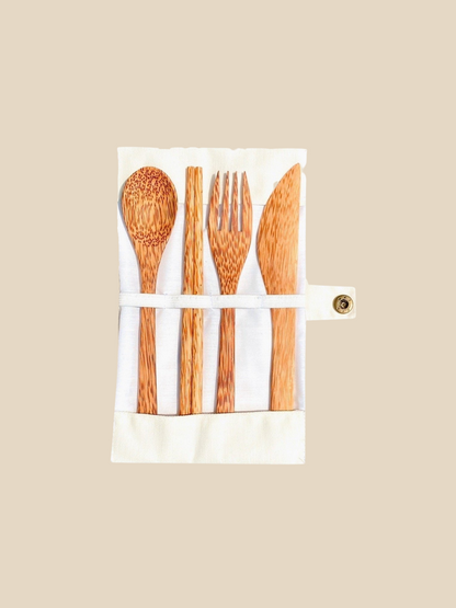 eco foodie essential set with coconut bowl, cutlery reusable, and plastic-free straw