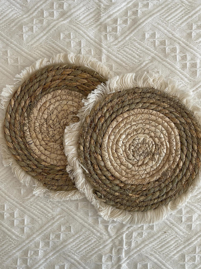 natural seagrass coasters handmade in India shop eco-friendly sustainable home goods Casa Luna