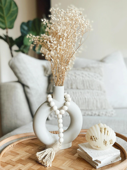 natural wooden beaded garland handcrafted in India sustainable eco-friendly homeware