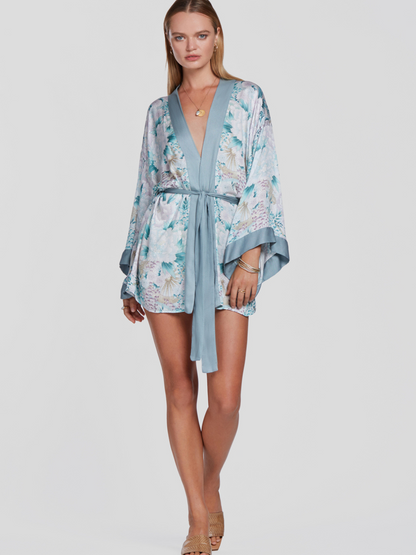On sale now. The Kiku Flower Kimono is the ultimate eco-luxe piece for your capsule wardrobe. Ethically made in Bali with biodegradable materials. Shop sustainable fashion. sexy kimono discounted price