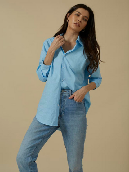 The Avery Button Down Blue Parallel 51 blue nice shirt top for women sustainable fashion eco-friendly 100% organic cotton