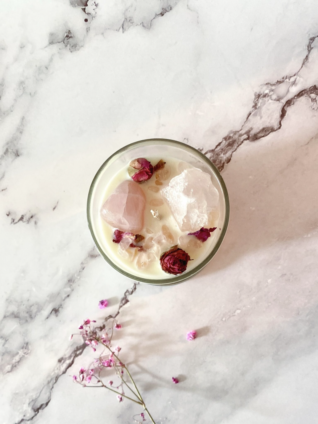 love elixir handmade crystal candle rose quartz natural vegan cruelty-free 100% handmade