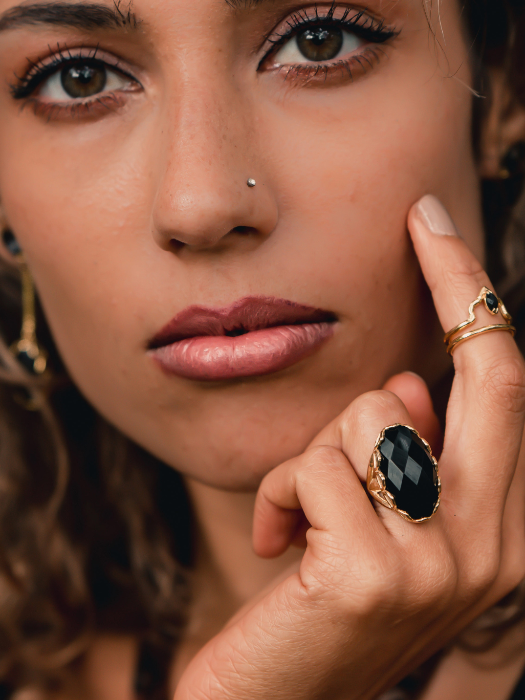 Influenced by palace archways which you can see subtly through the prongs that hold the stone in place. You can’t go wrong with this remarkable jet black semi precious stone surrounded by luxurious gold. Made with the finest workmanship you'll wear this piece for a lifetime!  Ethical handcrafted jewelry sustainable fashion