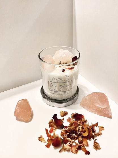 love elixir handmade crystal candle rose quartz natural vegan cruelty-free 100% handmade