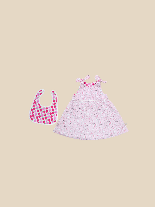 100% organic cotton reversible dress strawberries and giraffes gift set ethical fashion for kids and children 
