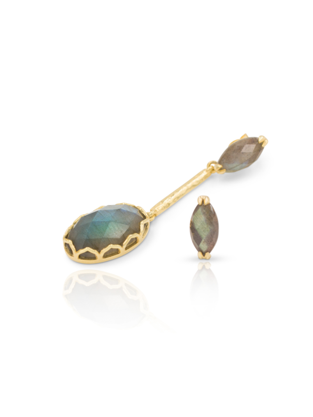 Featuring labradorite, a gemstone that is as unique as you. You’ll love the greens and blues that reflect off this natural semi precious stone. Each stone carefully selected & hand cut just for you.  Ethical sustainable jewelry shop eco-friendly fashion