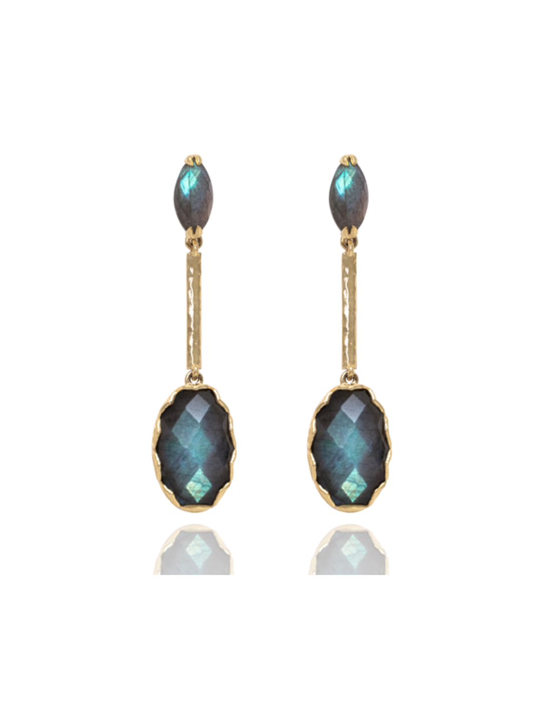 Featuring labradorite, a gemstone that is as unique as you. You’ll love the greens and blues that reflect off this natural semi precious stone. Each stone carefully selected & hand cut just for you.  Ethical sustainable jewelry shop eco-friendly fashion