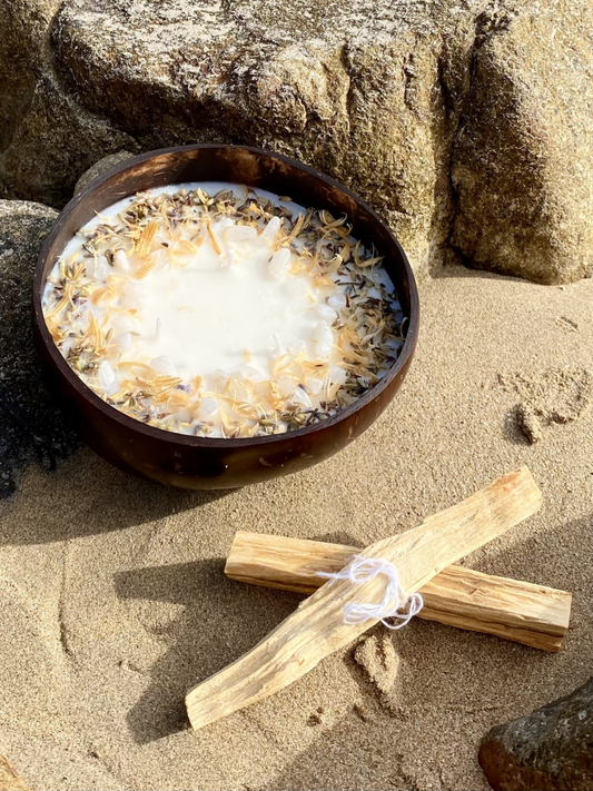 beach santal coconut bowl crystal-infused candle handpoured soy wax candle