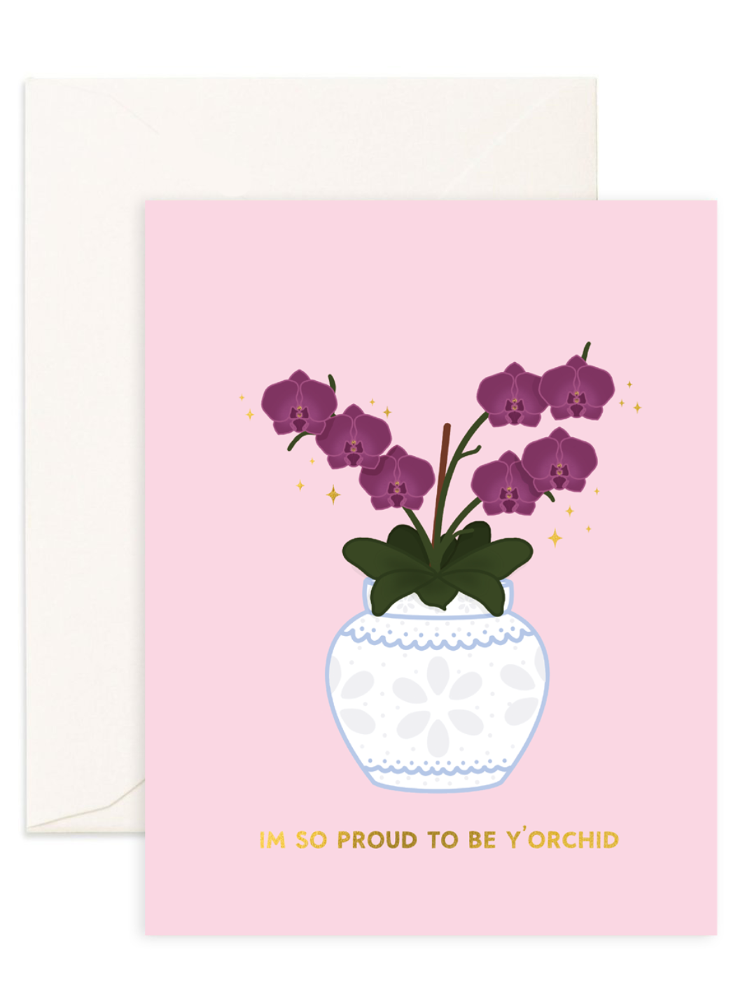 Eco-friendly greeting card printed on recycled paper cute food-inspired design shop sustainable ethical brands women-owned brands kind on the planet orchid flower