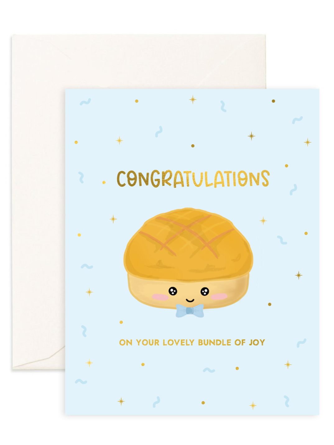 Format: Bi-fold, 108 x 140mm  Material: Premium Stock with a luxurious matte texture Features: Blank Interior Foil: Gold Foil Envelope: Cream Colours may slightly vary Designed in Hong Kong cute eco-friendly greeting card for new moms printed on recycled paper perfect baby shower gift