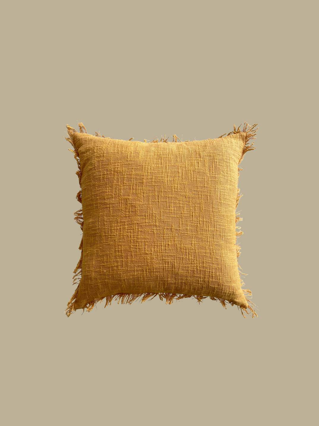 mustard linen fringe cushion shop eco-friendly bohemian home goods soft pillow ethical sustainable brand Casa Luna