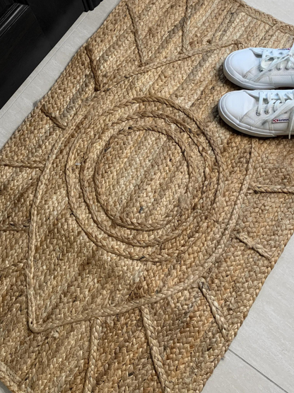 bohemian eye jute doormat handmade in India shop eco-friendly home goods sustainable