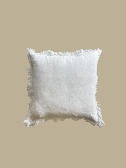 white linen fringe cushion shop eco-friendly bohemian sustainable home goods Casa Luna