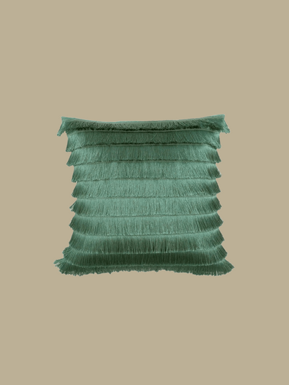 harlow tiered fringe cushion shop eco-friendly sustainable bohemian home goods made in India Casa Luna jewel tones