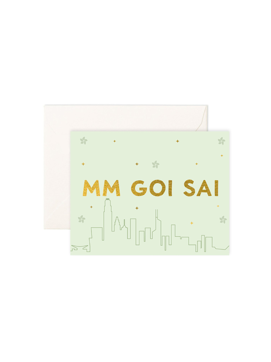 Eco-friendly greeting card printed on recycled paper cute food-inspired design shop sustainable ethical brands women-owned brands kind on the planet thank you card in Cantonese Hong Kong skyline