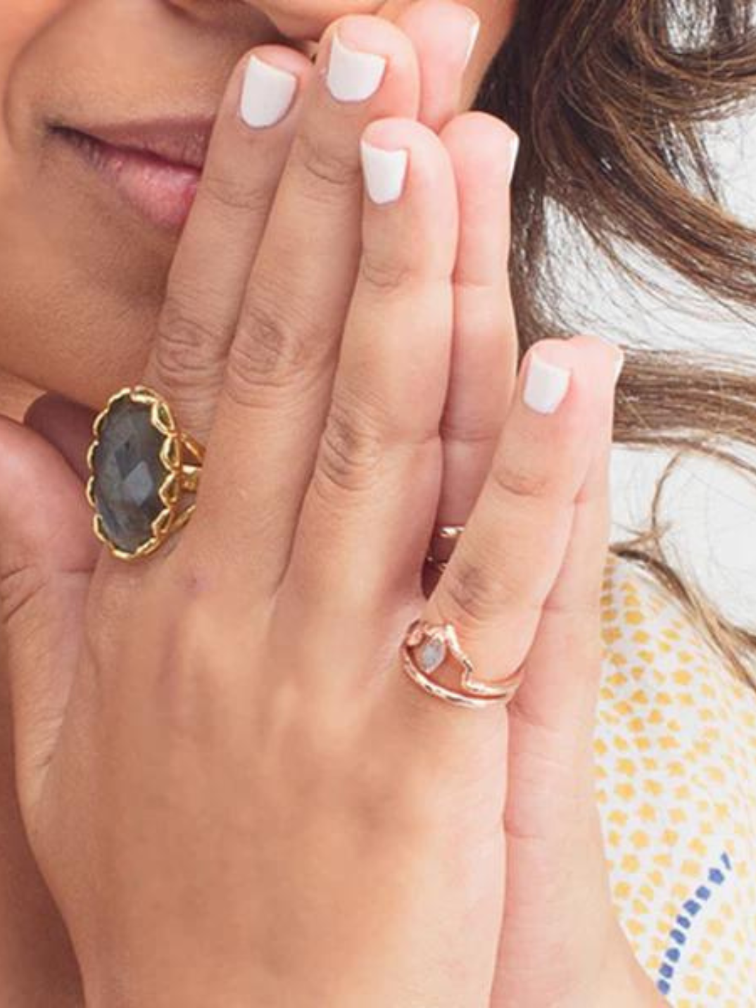 Each of our Labradorite Midi Rings are crafted with vermeil rose gold and will take you on a journey through the palaces and archways in India. Ethically-made jewelry. Shop now.