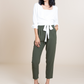A wardrobe must have. The Alexa wrap top is a versatile and ultra-stylish piece that is an instant outfit elevator. Dressing up? Wear with our Lexi trousers or Marnie skirt for a chic, office-ready look. Dressing down? Swap the heels out for sneaks and throw on a pair of jeans. Available in white, olive green, and black.