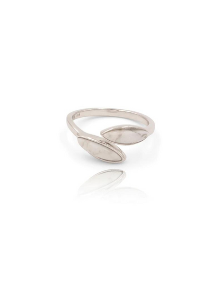 Our magnesite sterling silver midi ring can be layered with other rings or worn on it own. You'll love the grey marble swirls through this naturally white gemstone. ethical handcrafted jewelry sustainable fashion