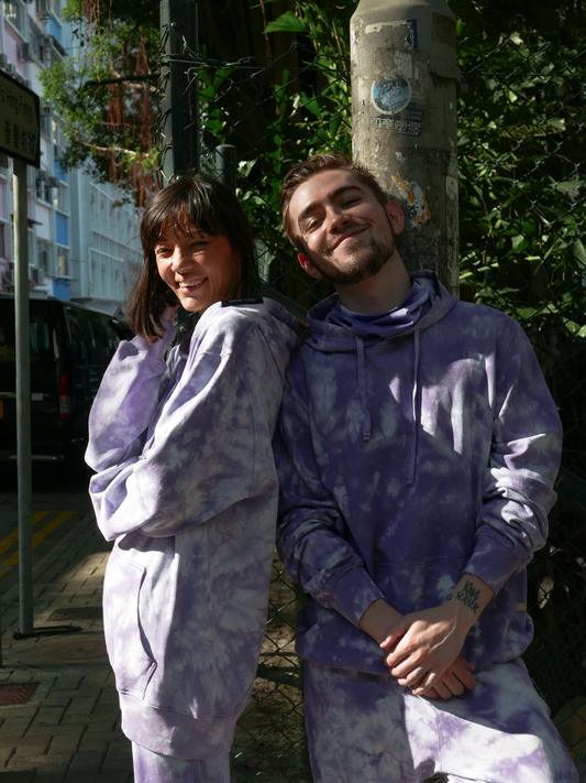 Nebula tie-dye lilac hoodie organic cotton Maha Yogi 100% organic cotton ethical brand