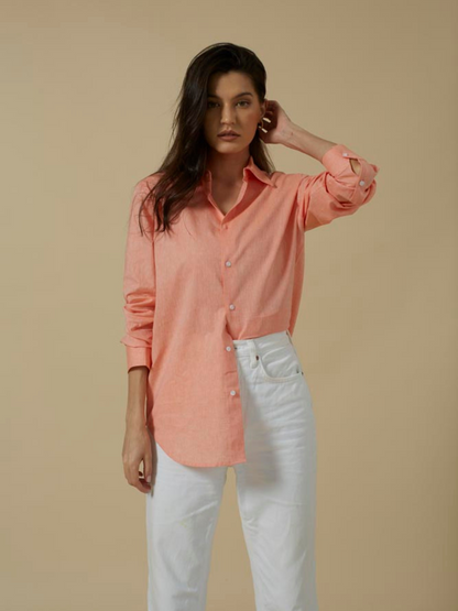 The Avery Button Down Grapefruit relaxed oversized fit tailored shirt women's capsule wardrobe sustainable fashion