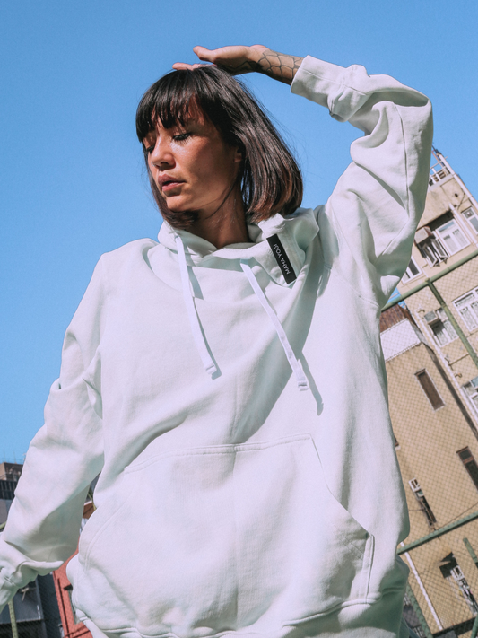 Maha Yogi nebula hoodie tie-dye light blue 100% organic cotton sustainable fashion Hong Kong ethical brand