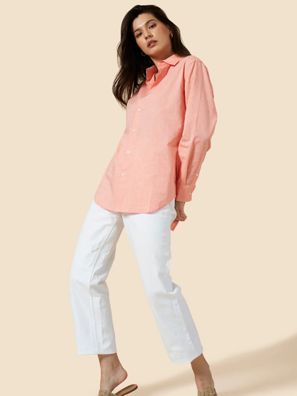 Every capsule wardrobe needs a classic shirt – and you’ve found it with The Avery Button Down. Made from 100% organic cotton, The Avery combines comfort with a polished finish. Tie with a front knot for a more relaxed weekend vibe, or tuck in for an instantly elevated work look. Pairs perfectly with The Theo Mini Skirt or The Willow Wide Leg Pants.