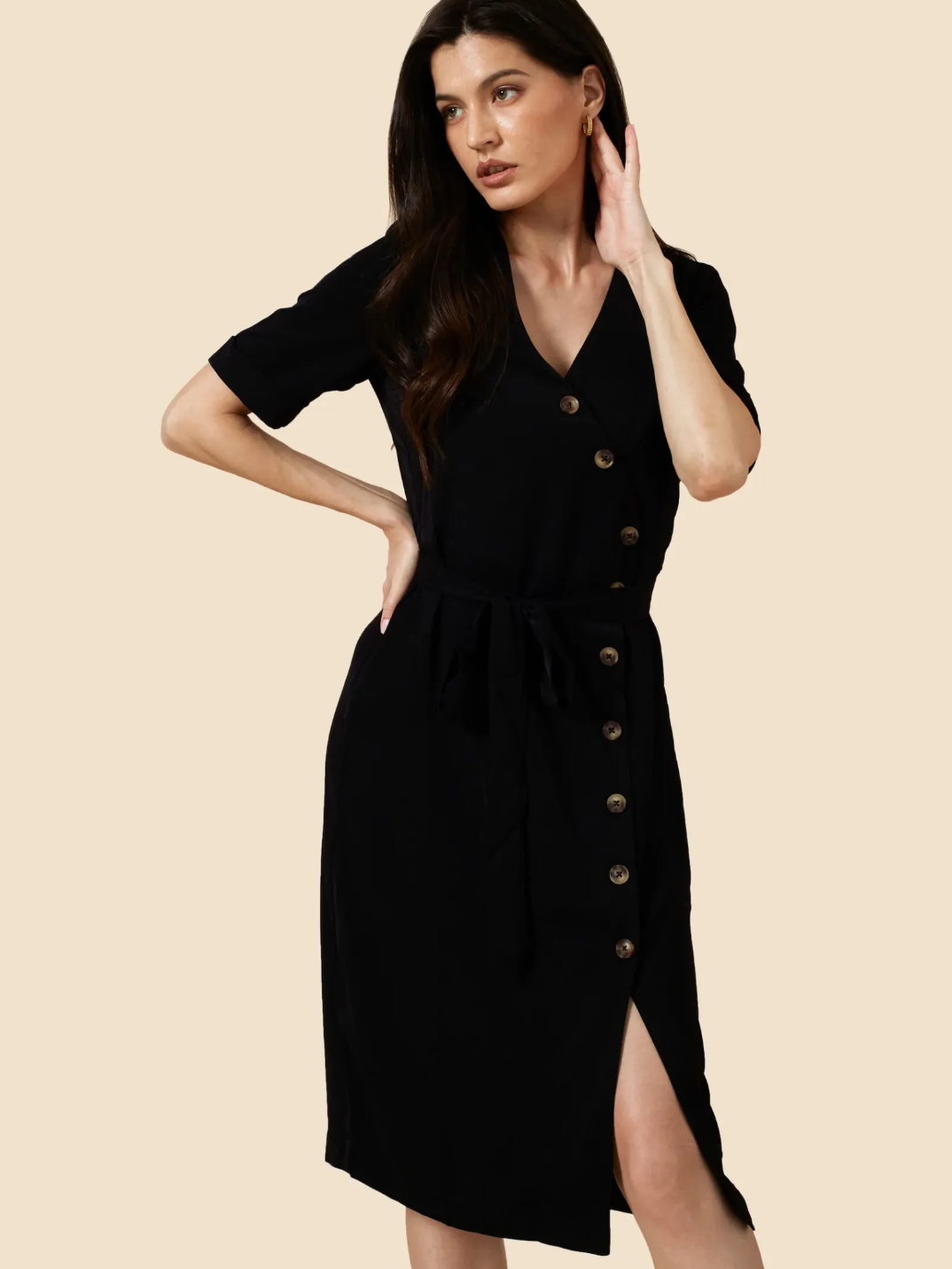 the Emelie Dress Black sustainable fashion women's clothing made in small batches workwear basics capsule wardrobe