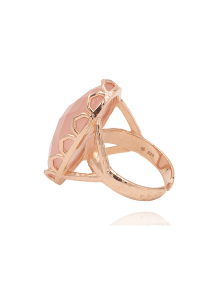 India Affair Rose Quartz Cocktail Ring Rose Gold. ethically handcrafted jewelry