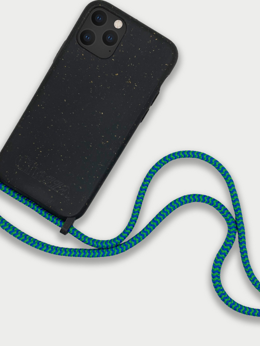 Estuche para teléfono cruzado sostenible / Negro granito y verde azulado