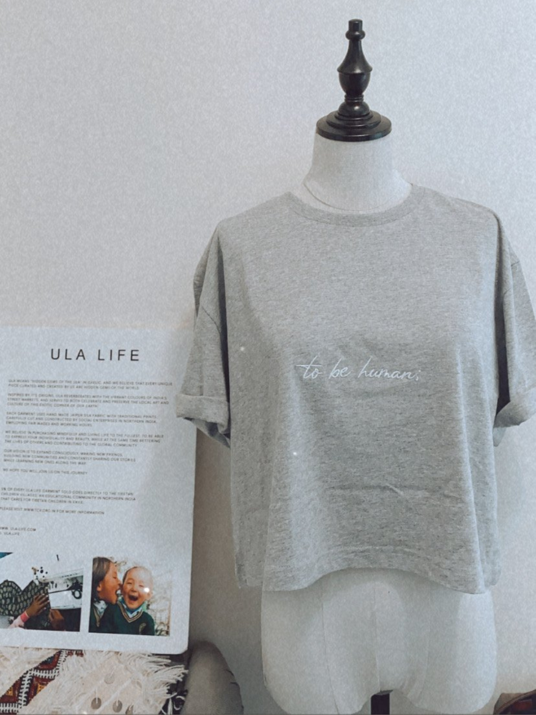Ula Life To Be Human crop t-shirt 100% organic cotton tee that gives back to help Tibetan children in need