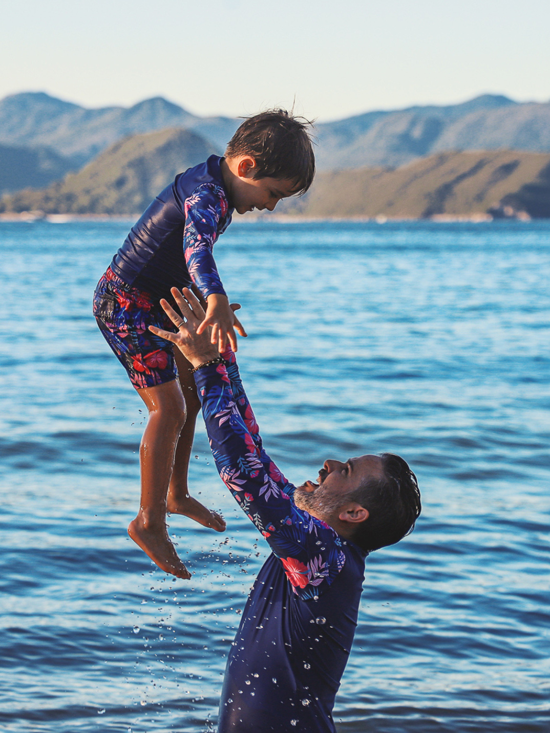 boys sustainable swimwear surfing rash guard tropical print made from recycled swimwear ethical men's and boys fashion shop eco-friendly clothing