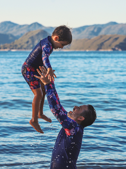 boys sustainable swimwear surfing rash guard tropical print made from recycled swimwear ethical men's and boys fashion shop eco-friendly clothing